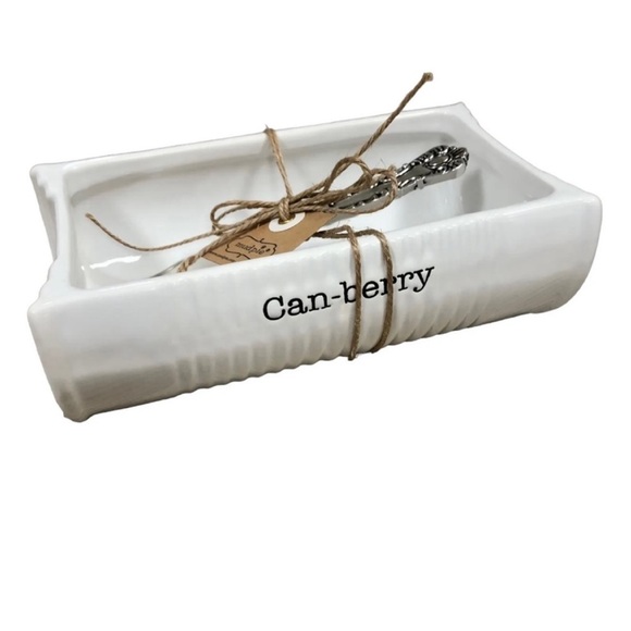 Mud Pie Can-Berry Dish 2 Piece Set Ceramic & Silver Cranberry Turkey Dressing - Picture 3 of 9